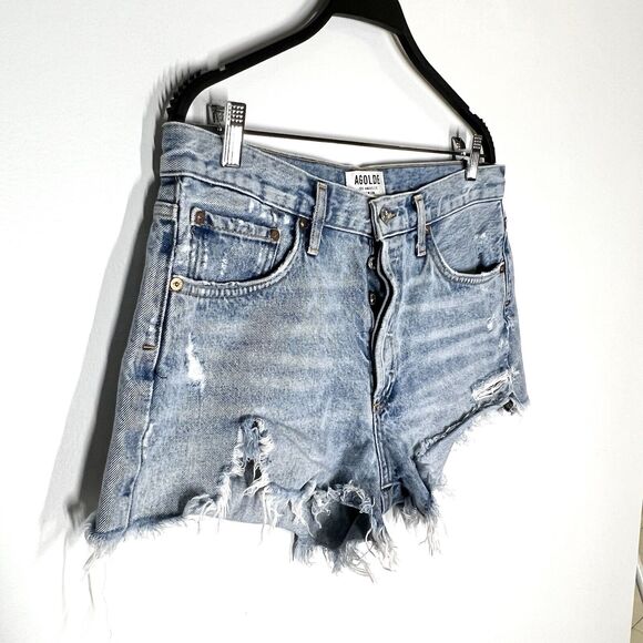 Agolde Sz 30 Parker Vintage Cut Off Distressed Button Fly Denim Shorts - Picture 11 of 11